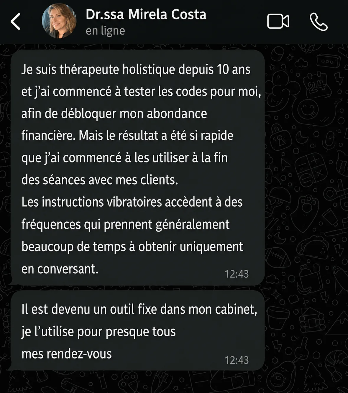 Deuxième témoignage d’une cliente sur WhatsApp
